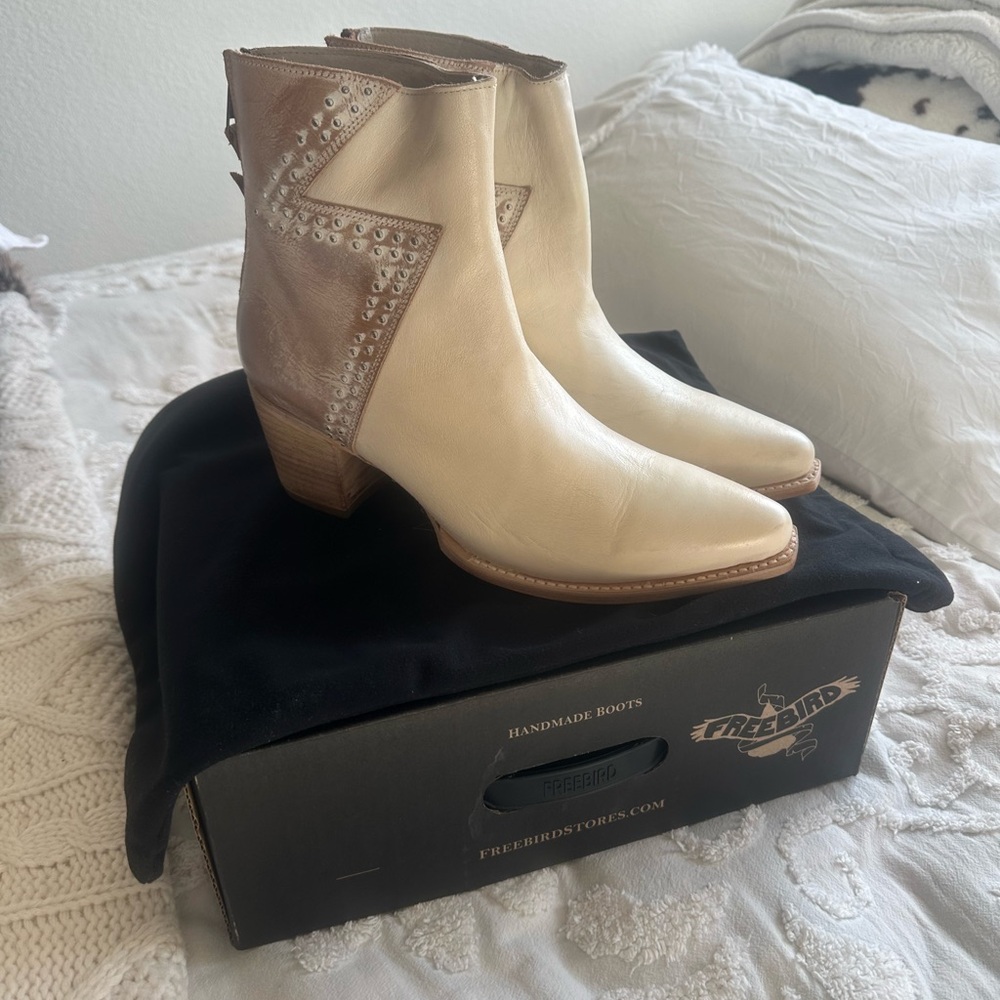 Freebird Cream and Brown Ankle Boots with Western Flair